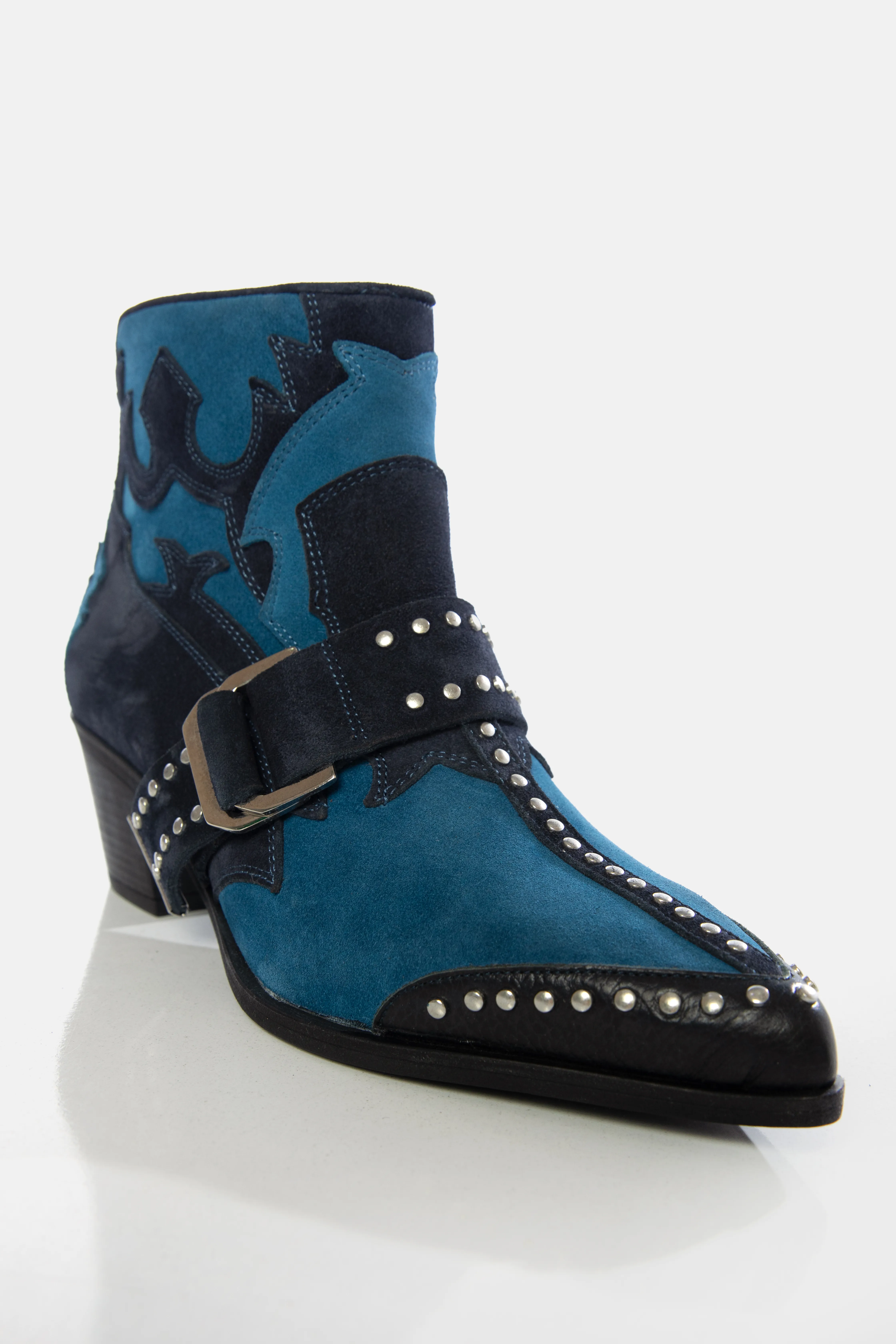 Mavi Süet Kovboy Botu Çapraz Açı
