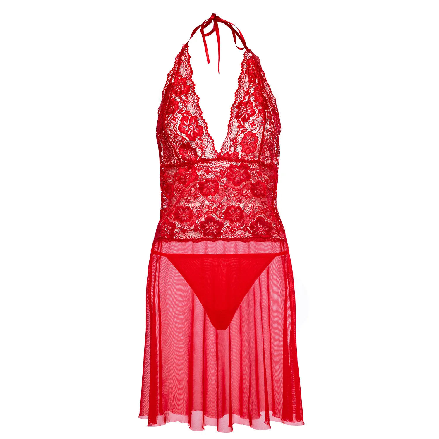 Kırmızı Dantelli Babydoll Gecelik
